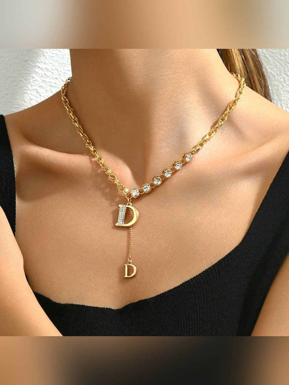 Fashion Boutique Style Letter Pendant Necklace Zirconia Letter Charm Necklace